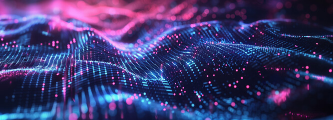 Digital Symphony: A mesmerizing display of abstract digital artistry, showcasing intricate waveforms and glowing particles, all bathed in an electric palette of vibrant hues.
