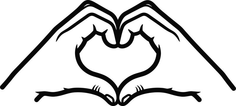 Heart hands illustration love gesture hand heart outline black white eps silhouette