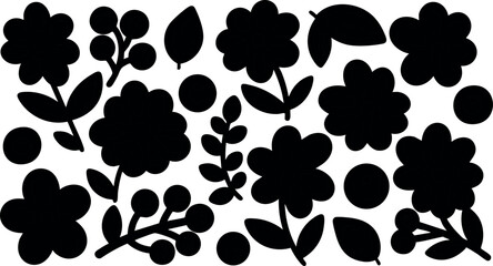 Obraz premium Floral silhouette vector with various flower and leaf shapes in black design 