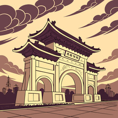 Obraz premium chinese temple silhouette