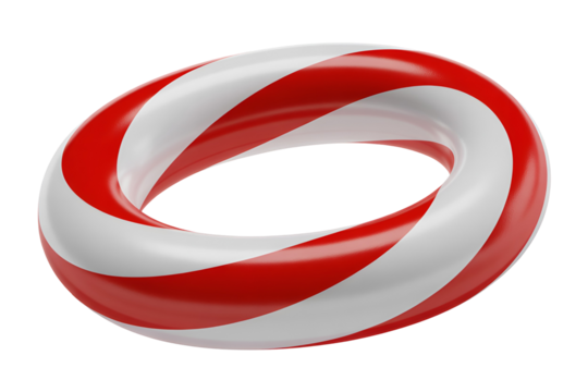 Red and white striped torus isolated on transparent background