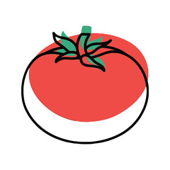 Minimalist Tomato Illustration with Bold Red and Green Accents.