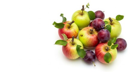 Zero Waste Fruit Set: Apples, Plums on White background 