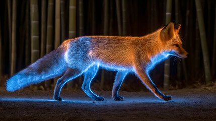  Glowing Fox in the Night Forest | Bioluminescent Animal Art | Fox with Neon Fur in Woods