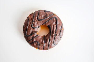Tasty donuts with sprinkles on white background