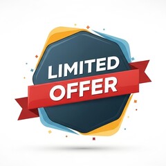 Obraz premium Abstract geometric shape with red ribbon and text limited offer, isolated on white background