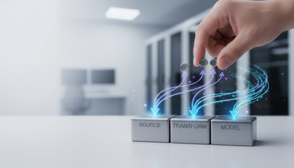 Source transform model data foundation quality. ai transformation business innovation automation analytics cloud server process flow diagram