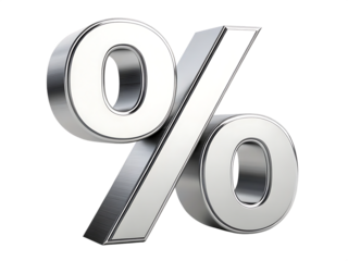 Shiny silver percentage symbol isolated on transparent background