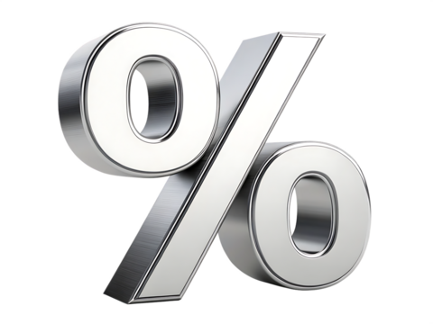 Shiny silver percentage symbol isolated on transparent background