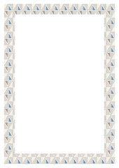 Decorative A4 frame with geometric triangle pattern in blue and gray. Clean and modern abstract background ideal for wallpapers, textiles, wrapping paper, and digital design projects.