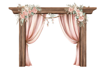 Rustic floral archway with pink drapes