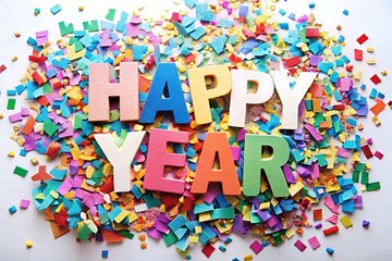 A colorful vector illustration of happy birthday letters and confetti for a fun celebration greeting card design