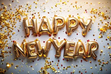 Colorful 3D text decoration and confetti vector illustration design for a happy New Year holiday celebration card