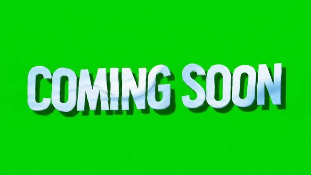 Dynamic 3D animation of the words COMING SOON in a metallic reflective style set against a vibrant green screen background ideal for promotional content and announcements.