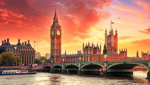 Vibrant London cityscape under sunset sky