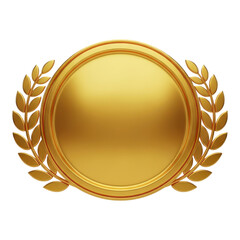 Golden award badge with laurel wreath isolated on transparent background
