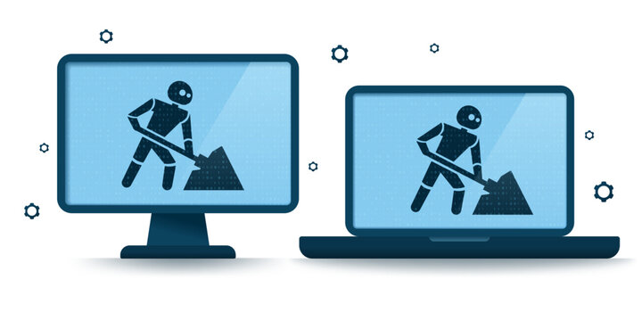 Concept of a working AI assistant on a monitor screen. Engineering work with generative AI models in business and education. Vector illustration.
