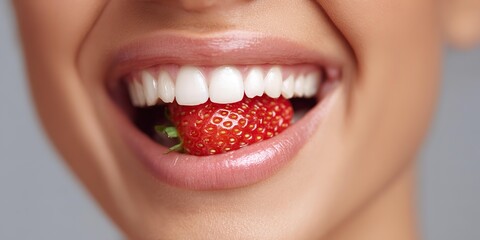 Close-up of strawberry in mouth
