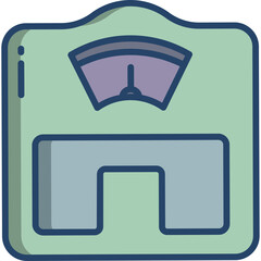 Light Green Bathroom Scale With Purple Gauge And Grey Platform Minimalist Icon On Transparent Background Simple Vector Art