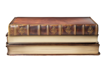Close-up of aged leather book spines
