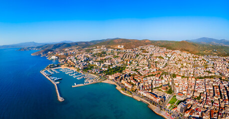 Kusadasi city aerial panoramic view in Aydin Province, Turkey