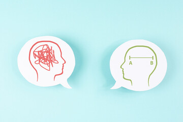 Mind with route A to B point, strait thoughts, solution orientated, confused, disorientated brain, think outside the box, different mindset