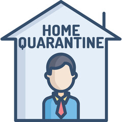 Man Inside House Silhouette Representing Home Quarantine During Pandemic With Text On Top In Blue and White Tones Isolated On Transparent Background