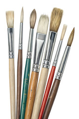 Obraz premium Multiple paintbrushes grouped together, isolated on transparent background, art tool realism.