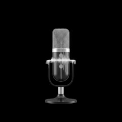 Retro Microphone with Sound Wave Visualization on Black Background vintage audio