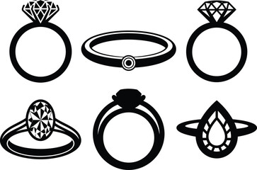 Diamond Ring Silhouette Vector Illustration. Luxury Engagement and Wedding Ring. Romantic Diamond Jewelry Ring. Valentine and Bridal. Love and Marriage Theme Clipart SVG Vector.