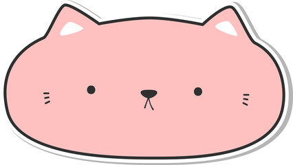 Funny chubby pink cat face cartoon sticker style