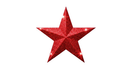 Sparkling red five-pointed star shines brightly, symbolizing success, achievement, and celebration, perfect for festive designs and award graphics.