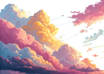 Vibrant colorful clouds in a dreamy sky isolated on transparent background