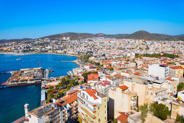 Obraz premium Kusadasi city aerial panoramic view in Aydin Province, Turkey