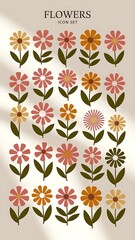 Flowers icon set. Flowers isolated on transparent background. Flowers in modern simple. Cute round flower plant nature collection. Vector illustrator.