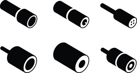 Isometric View Black and White Vector Illustration of Audio Connectors