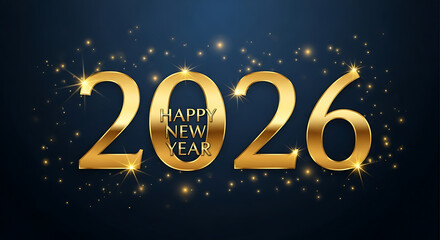 Golden 2026 happy new year greeting with sparkling lights