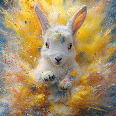 Fox in desert and snow with cute cartoon animals on abstract background