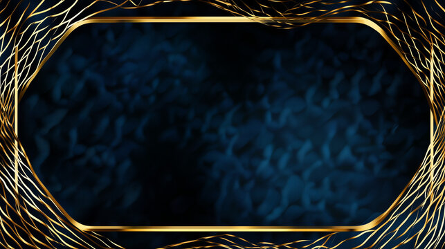 Dark blue background with gold frame and copy space for banner or card