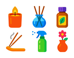 Aromatherapy essentials: vibrant icons of candles, diffusers, and more