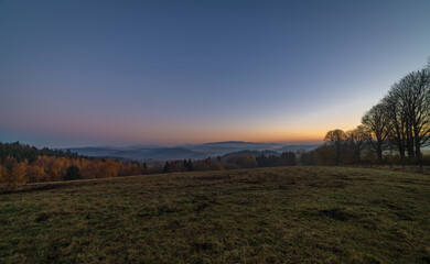 Morning in Sumava mountains Lipno reservoir near Horice na Sumave