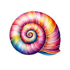 Colorful seashell with spiral pattern isolated on transparent background