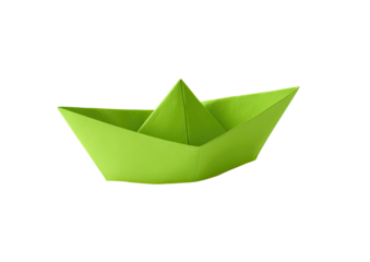 Bright green paper origami boat