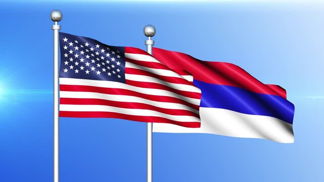 USA and Republika Srpska Flag Waving on Pole Loop