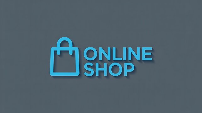 Blue shopping bag icon with text online shop e-commerce retail