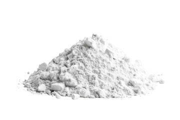 Heap of white powder, pile of flour, baking ingredient, cooking, dust, snow, isolated element, texture, ingredient isolated on transparent background
