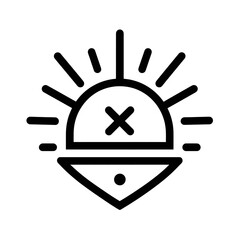 Fototapeta premium Outline icon of a stylized sun with rays, a central cross, and a triangle below