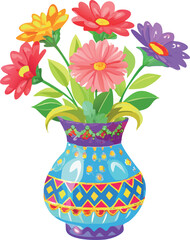 Vibrant Bouquet of Daisies in a Decorative Blue Patterned Vase
