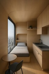 modern pod apartment with panoramic city view in high rise