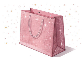 Sparkling pink gift bag isolated on transparent background